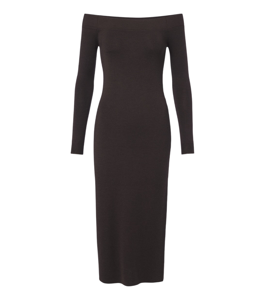 Tom Ford Off-shoulder wool and silk midi dress
