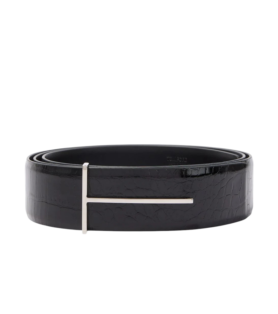 Tom Ford T croc-effect patent leather belt