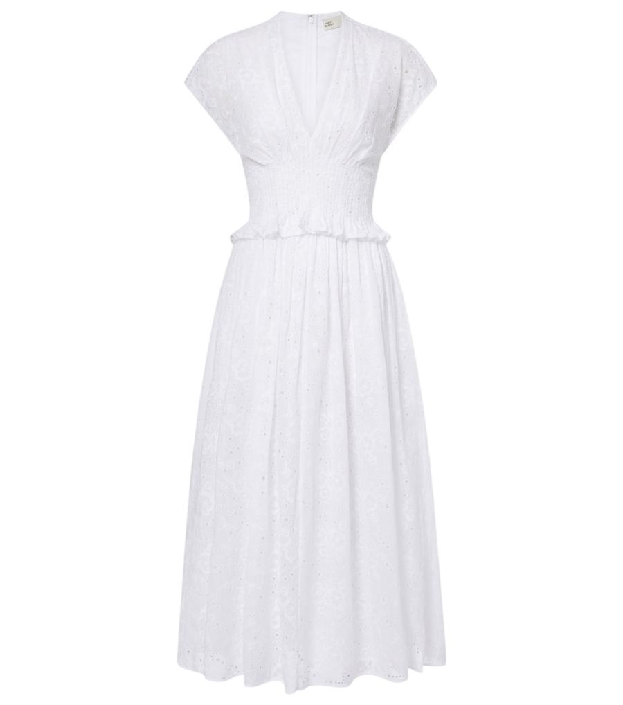 Tory Burch Abito midi in cotone con ricamo sangallo