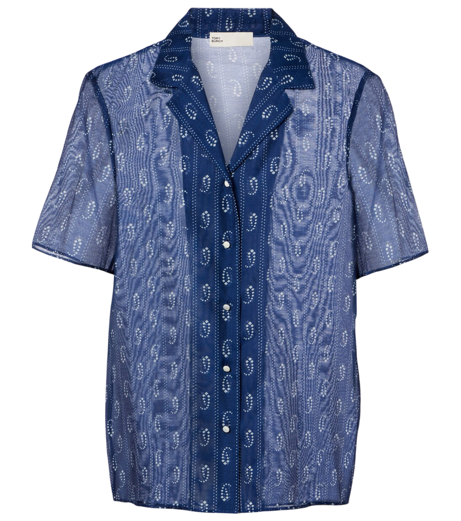 Camisa de algodón y seda estampada de Tory Burch