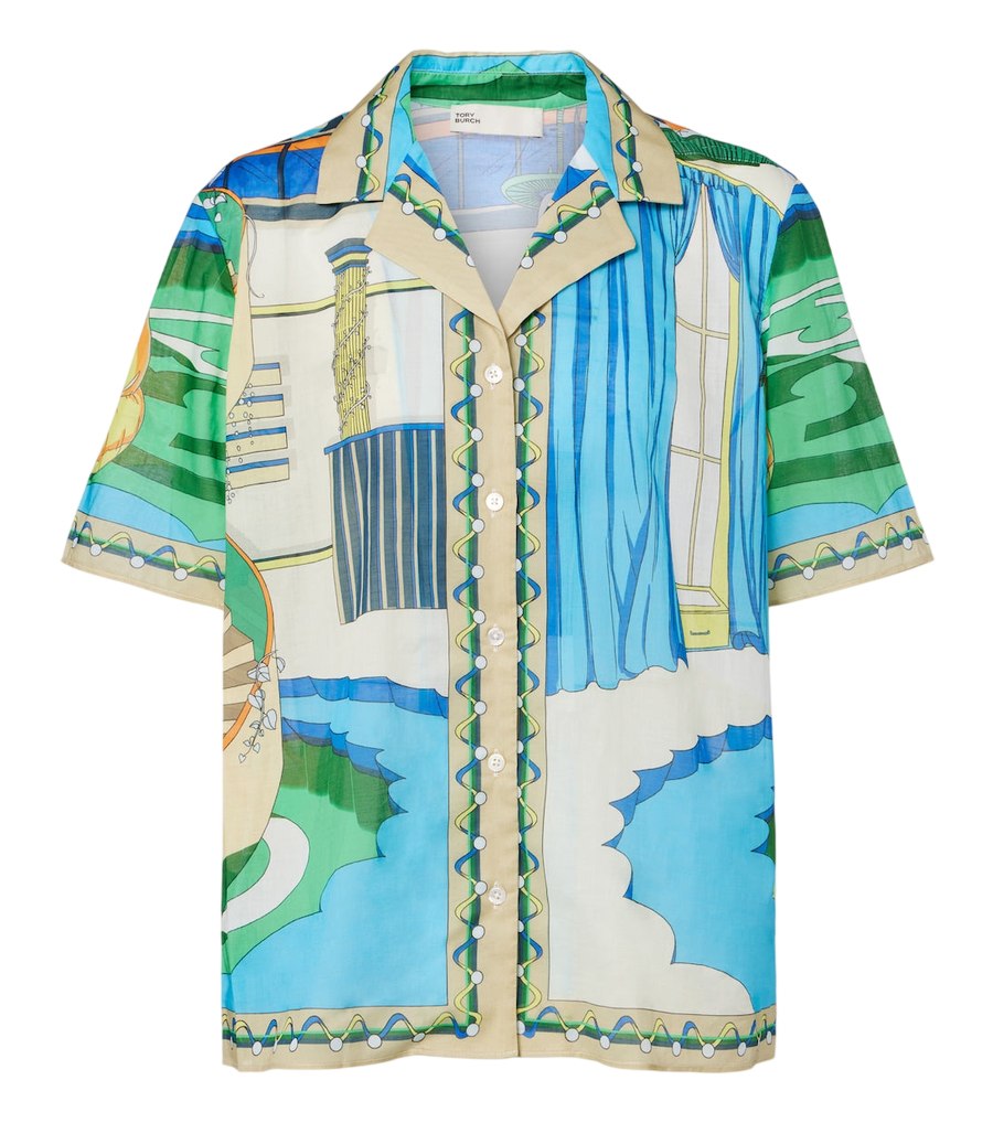 Tory Burch Printed cotton poplin bowling shirt