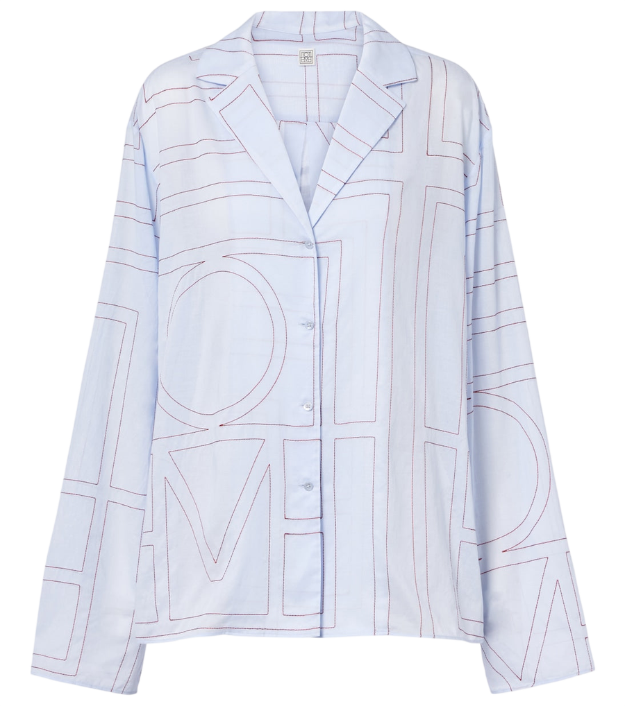 Camisa de pijama de popelina de mezcla de algodón con bordado de Toteme