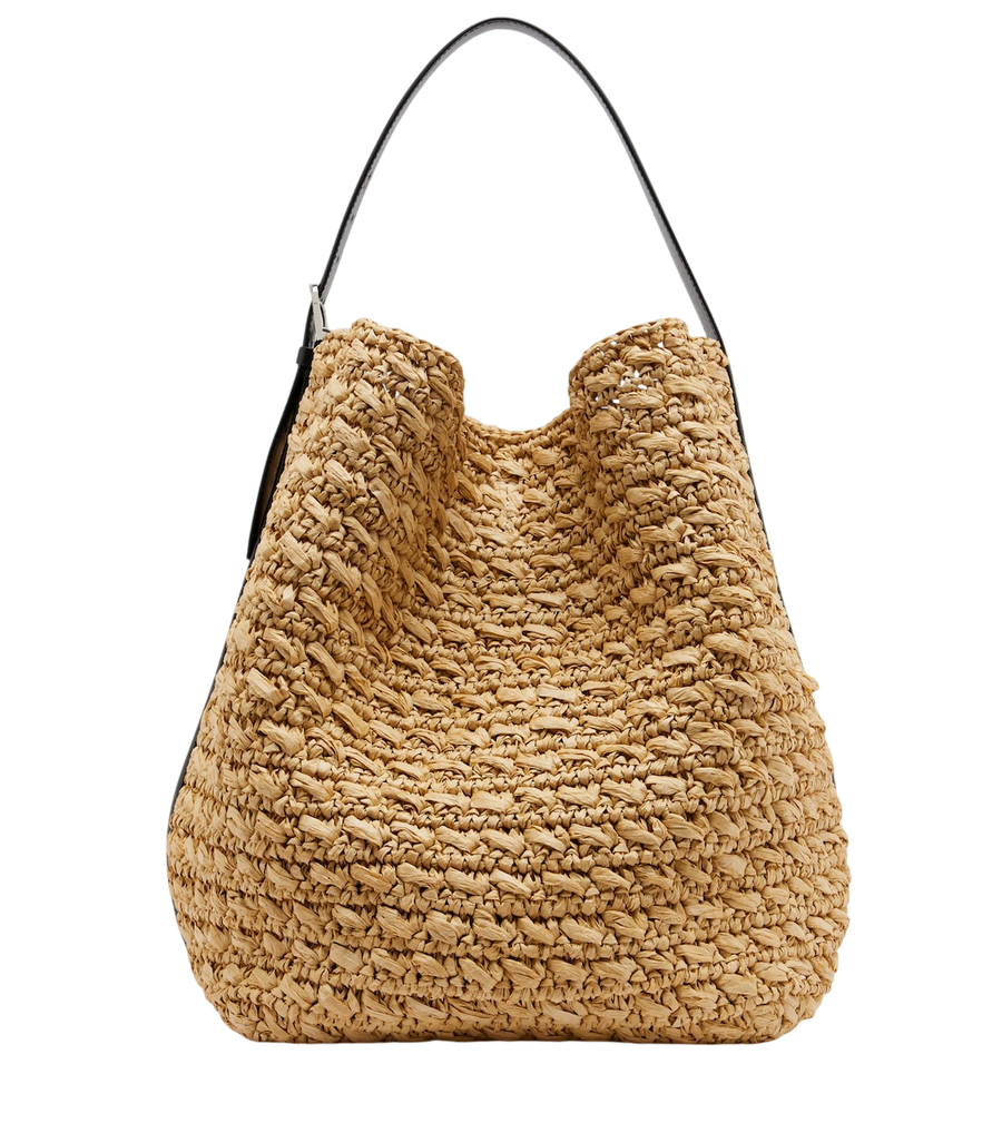 Toteme Leather-trimmed raffia and paper bucket bag