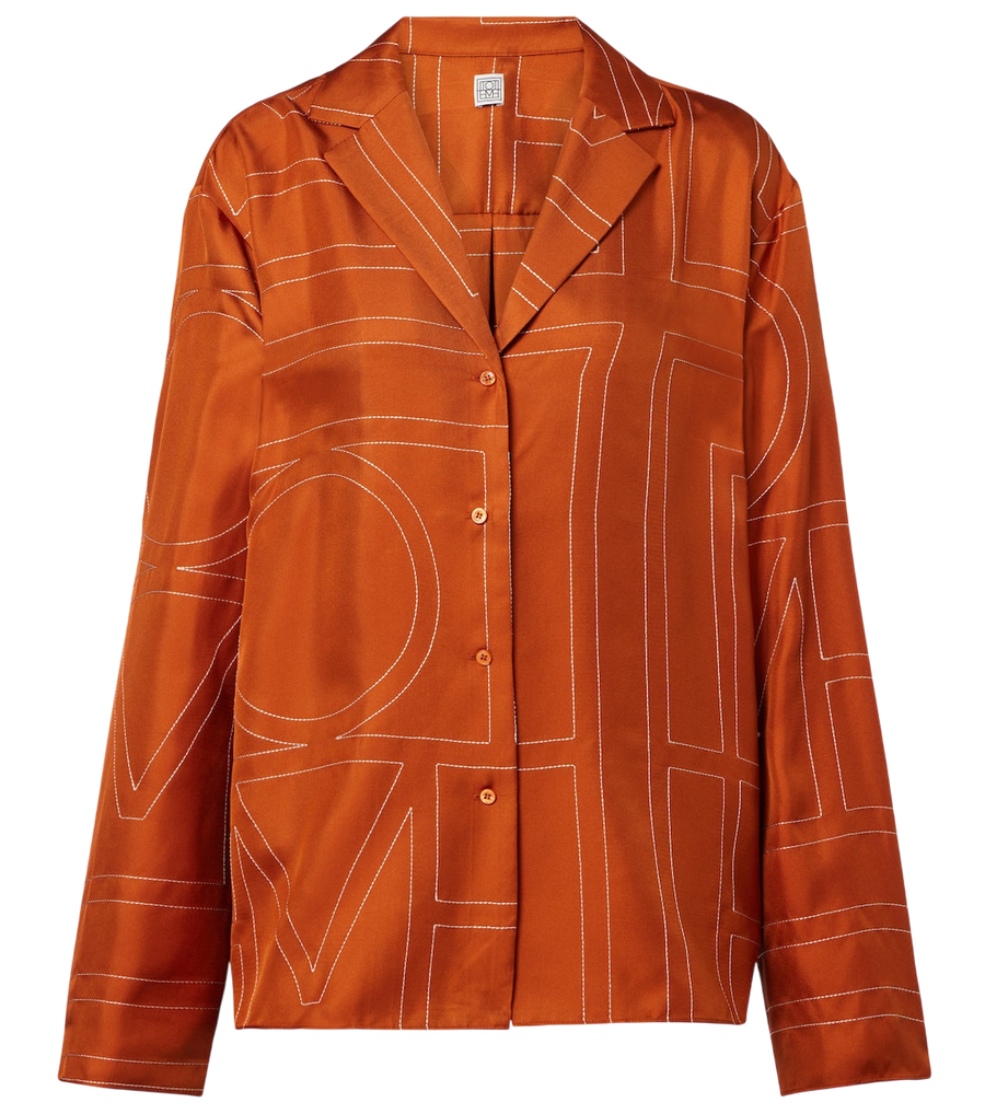 Chemise de pyjama en twill de soie à monogramme Toteme
