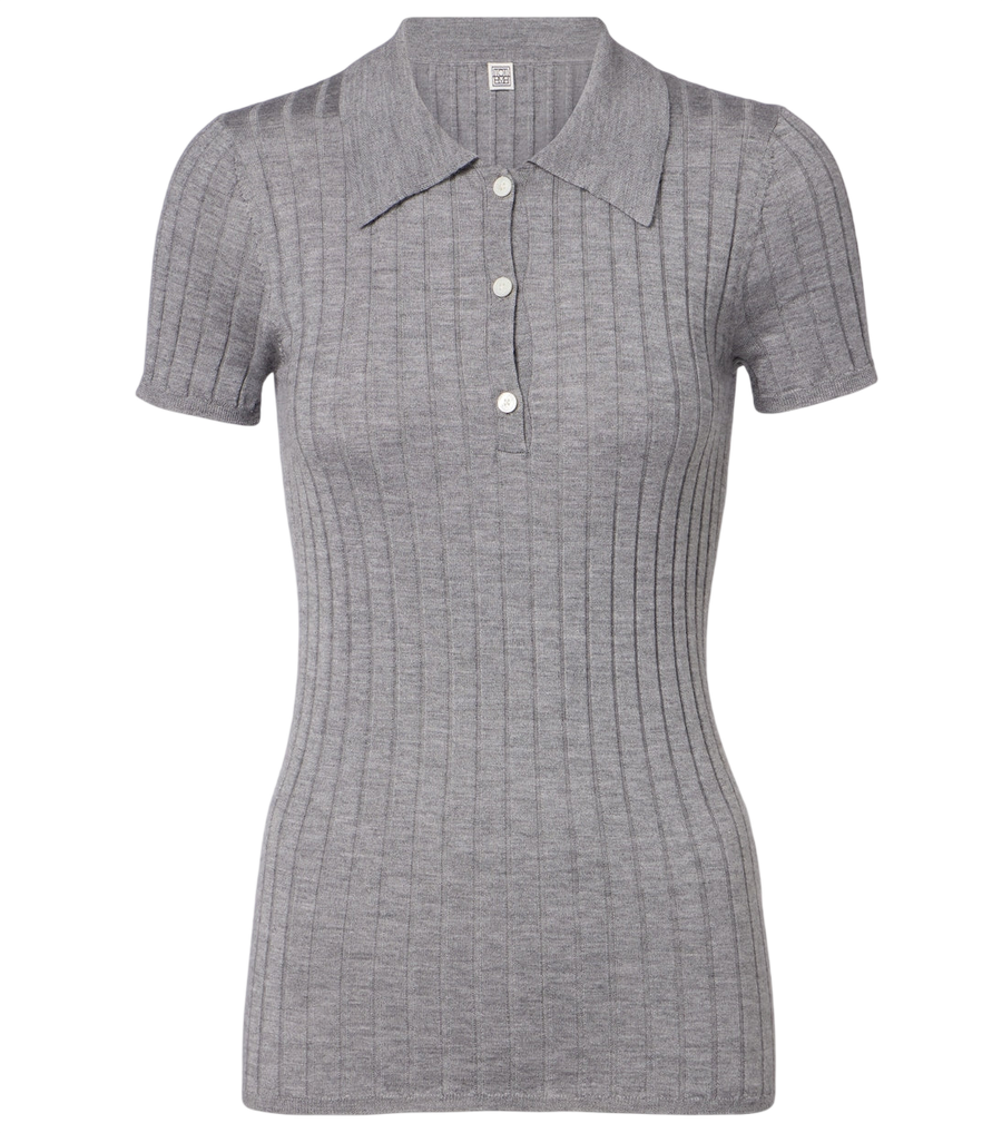 Toteme Ribbed-knit cashmere and silk polo shirt