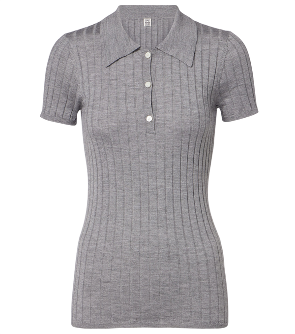 Toteme Ribbed-knit cashmere and silk polo shirt