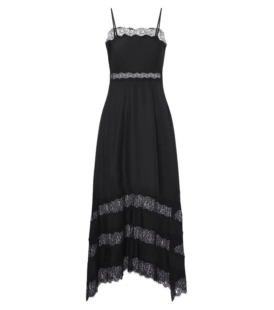 Ulla Johnson abito midi Coco in twill di seta con bordi in pizzo