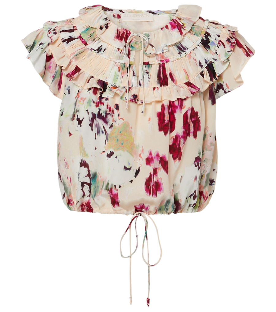Ulla Johnson Eleonore floral ruffled silk crop top