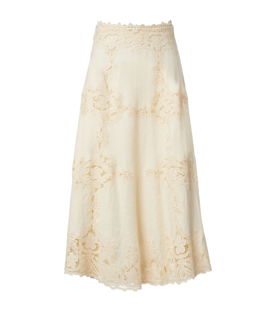 Ulla Johnson Fleur crochet-trimmed linen midi skirt