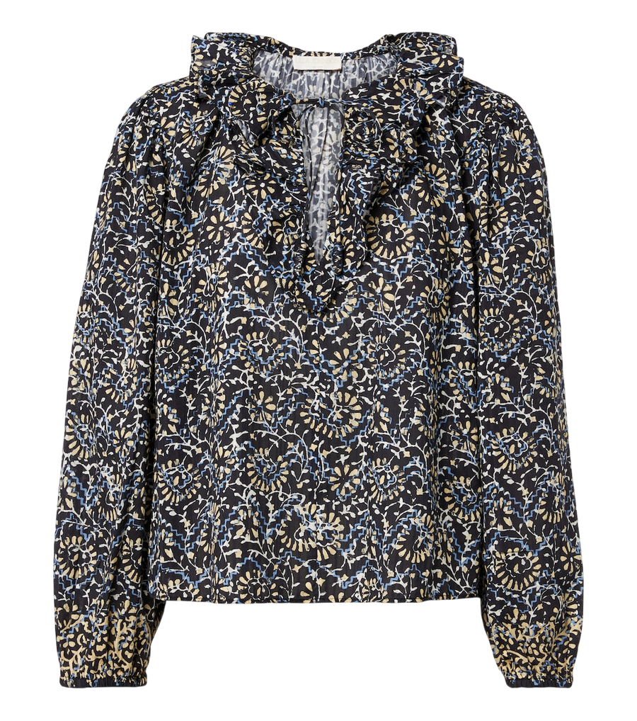 Ulla Johnson Siena printed ruffled cotton-blend top