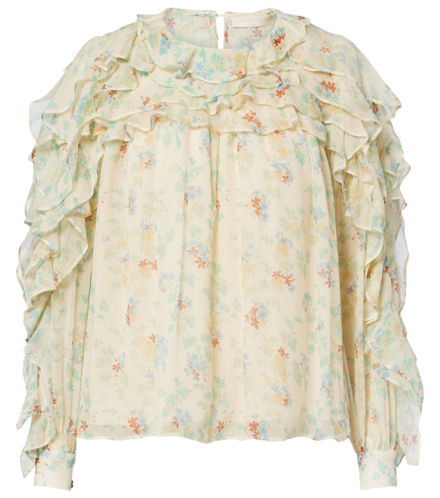 Ulla Johnson Willow ruffled floral silk blouse