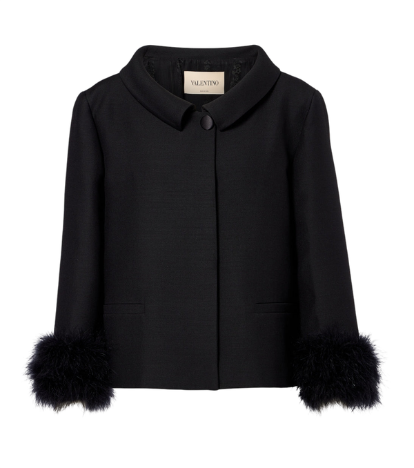 Valentino Crepe Couture feather-trimmed jacket