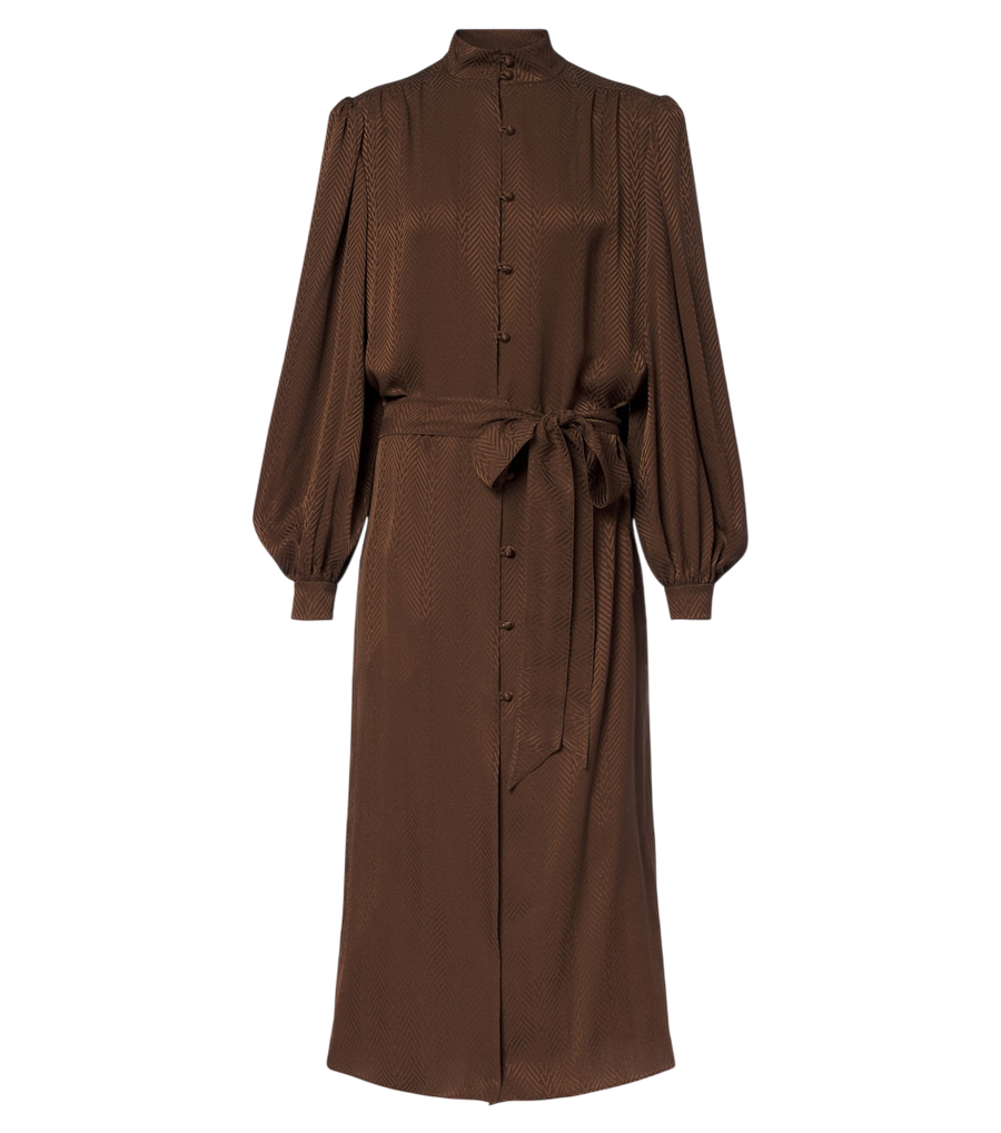 Robe midi Valentino Garavani en jacquard de soie à motif chevron avec ceinture