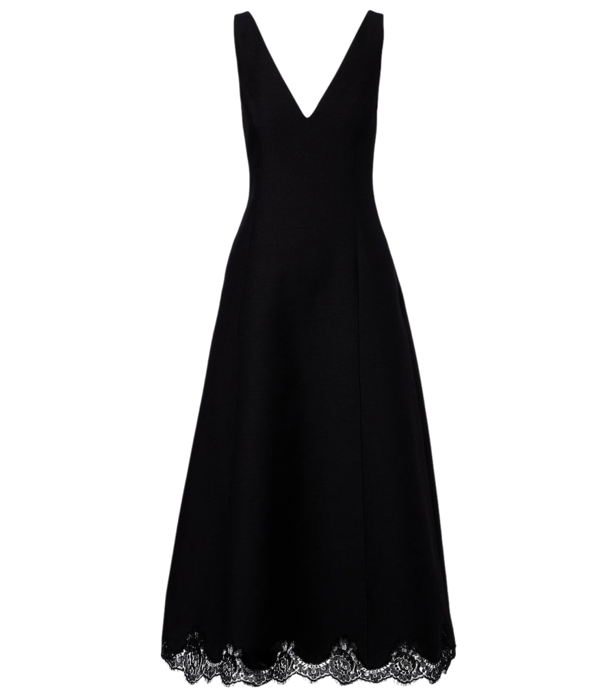 Vestido midi de crepé couture con ribete de encaje de Valentino Garavani