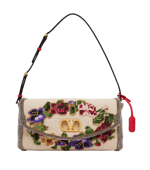 Valentino Garavani DeVain Small floral beaded shoulder bag