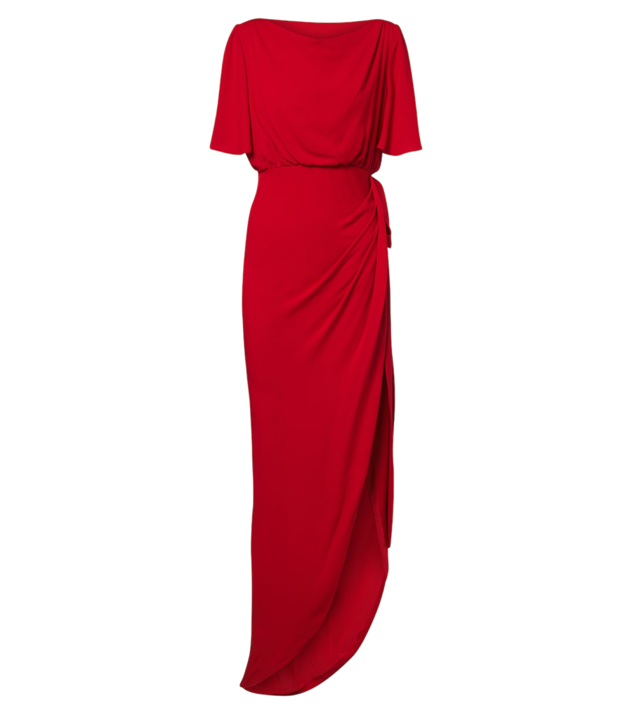 Vestido largo de georgette de seda drapeado de Valentino Garavani