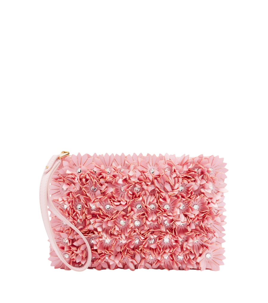 Pochette en satin à applications florales ornées Valentino Garavani