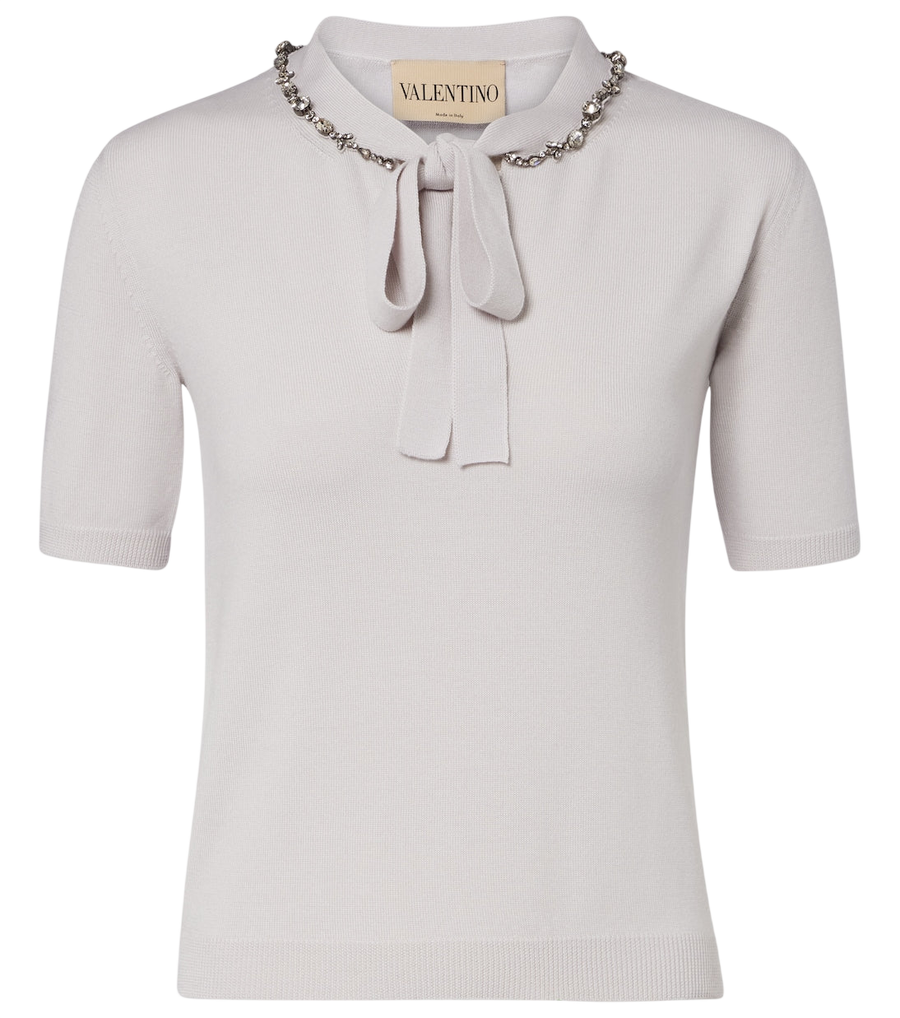 Valentino Garavani Embellished tie-neck virgin wool sweater