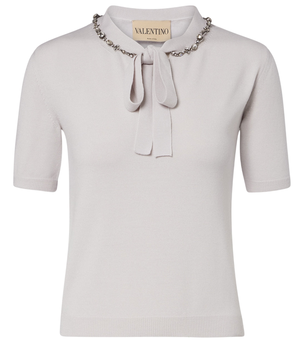 Valentino Garavani Embellished tie-neck virgin wool sweater