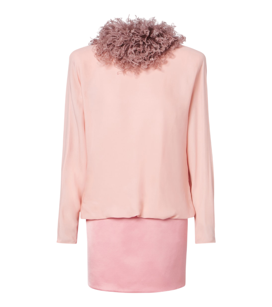Minivestido de georgette de seda con ribete de plumas de Valentino Garavani