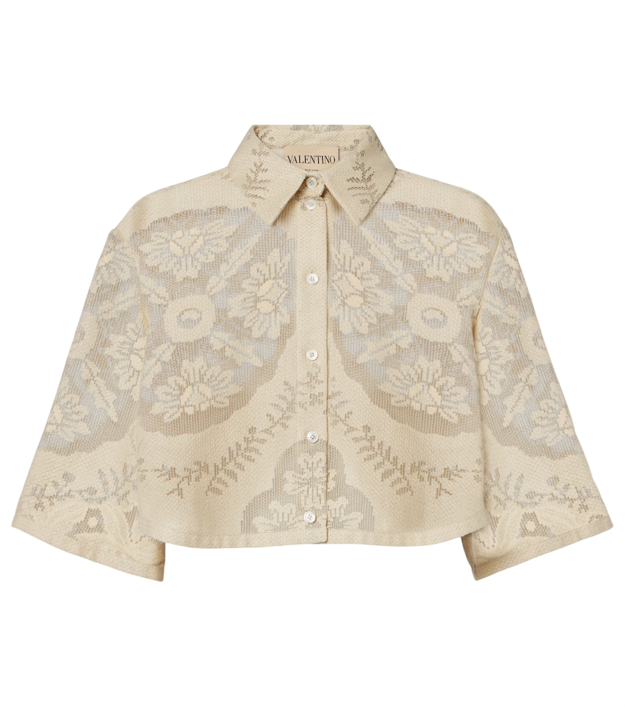 Valentino Garavani Floral cropped cotton-blend shirt