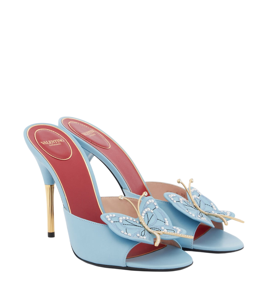 Valentino Garavani Flutterby embellished leather mules