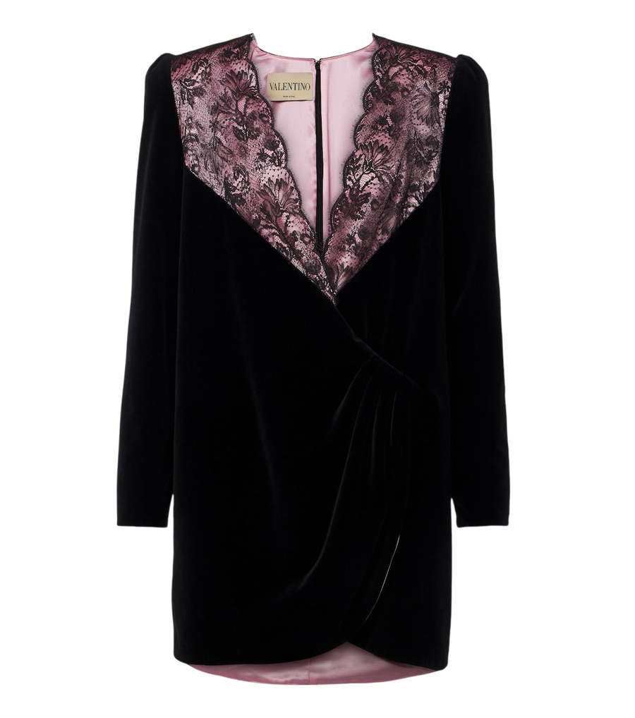 Mini-robe en velours de coton à finitions en dentelle Valentino Garavani