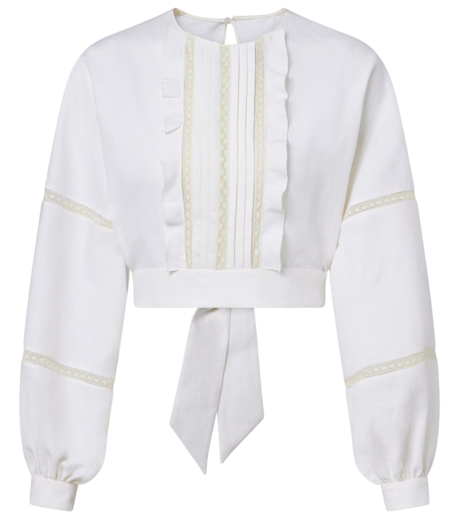 Valentino Garavani Lace-trimmed open-back linen blouse