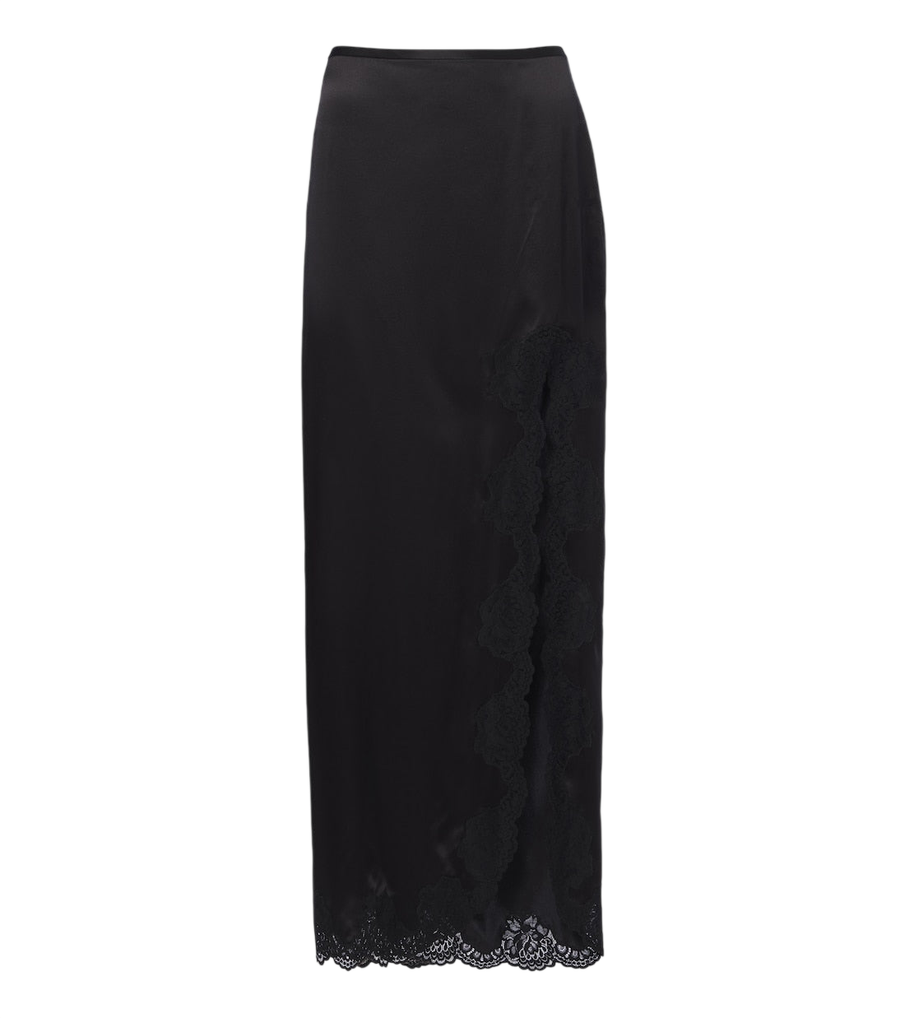 Valentino Garavani Lace-trimmed silk crêpe satin midi skirt