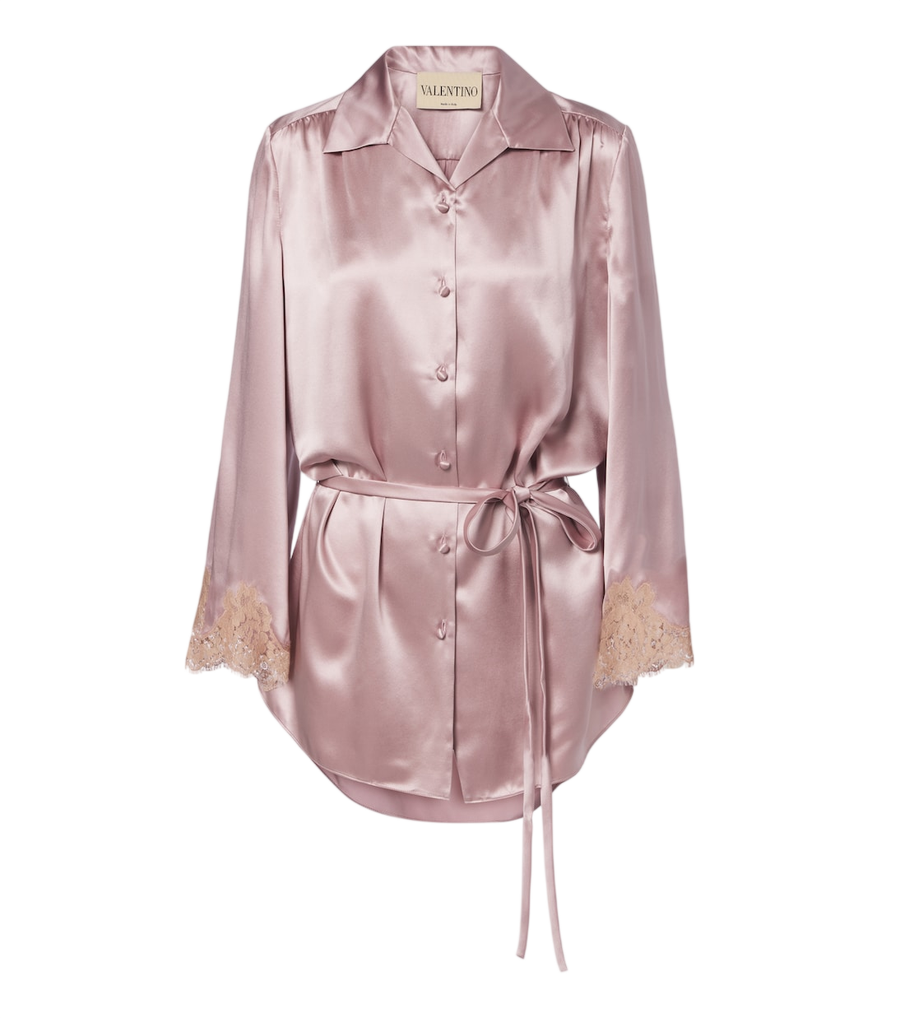 Valentino Garavani Lace-trimmed silk satin shirt