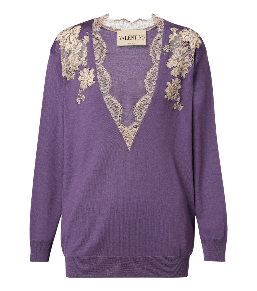 Valentino Garavani Lace-trimmed virgin wool sweater
