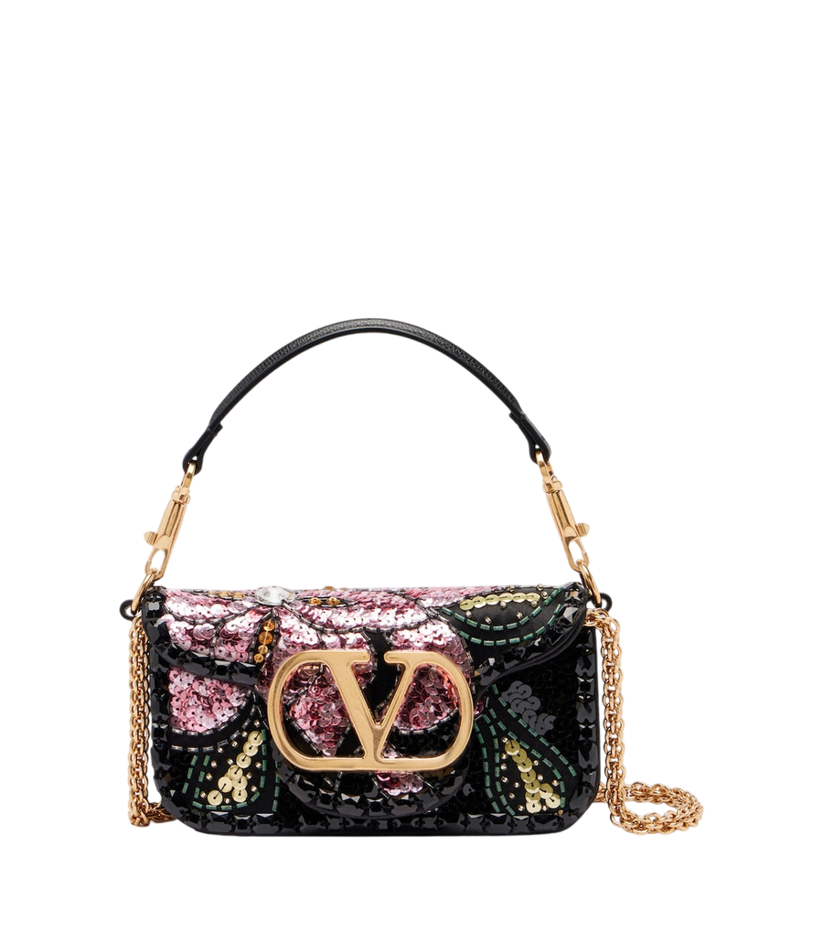 Sac porté épaule Valentino Garavani Locò petit modèle en satin orné de cristaux