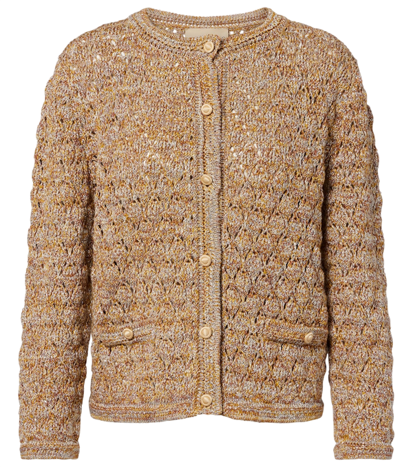 Valentino Garavani Open-knit linen-blend lamé cardigan