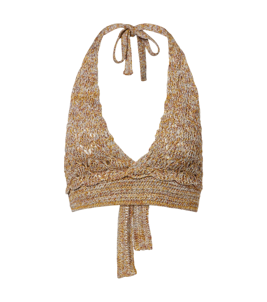 Valentino Garavani Open-knit linen-blend lamé crop top