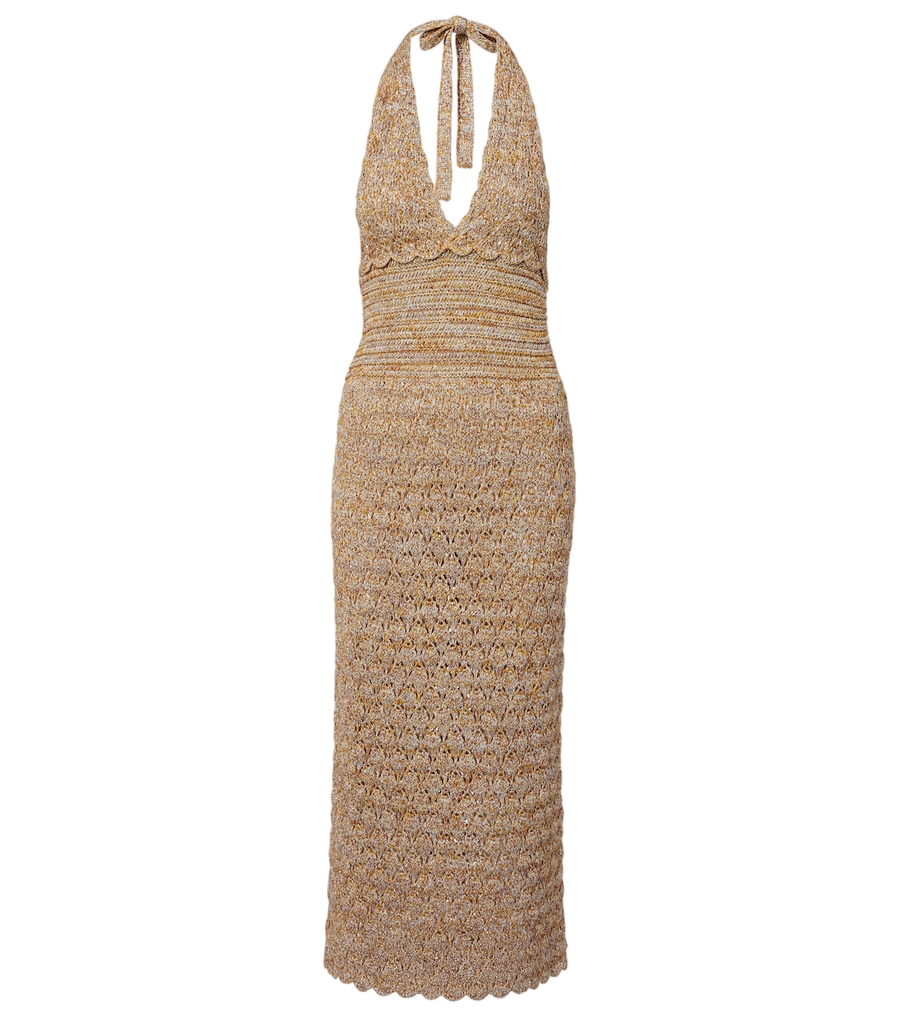 Robe midi Valentino Garavani en maille ajourée mélange de lin lamé