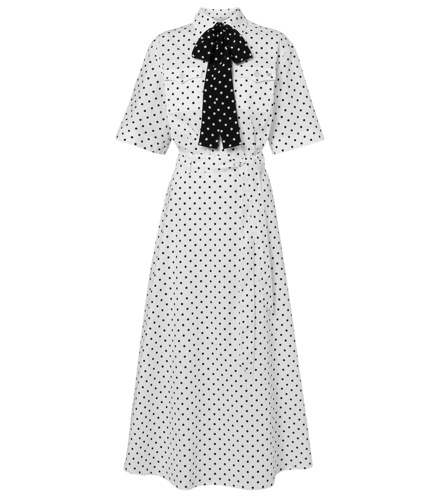 Vestido midi de popelina de algodón con estampado de lunares de Valentino Garavani