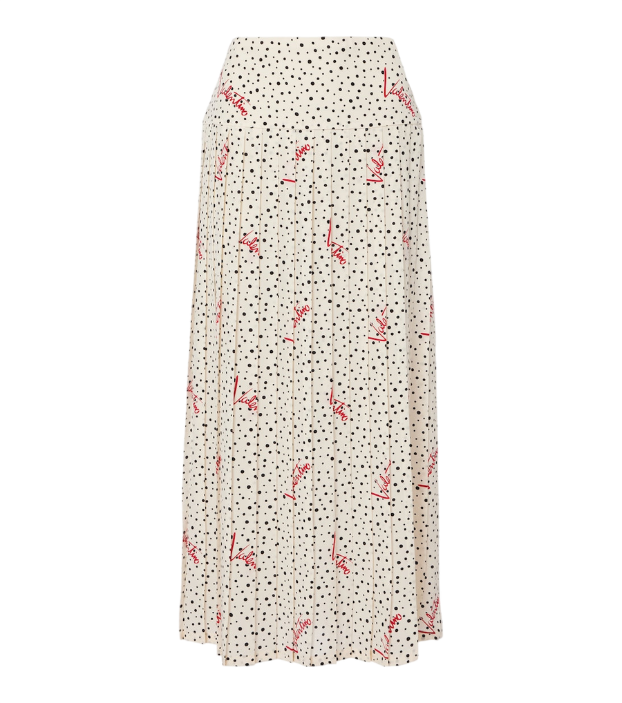 Falda midi de crepé de China de seda con estampado de lunares de Valentino Garavani