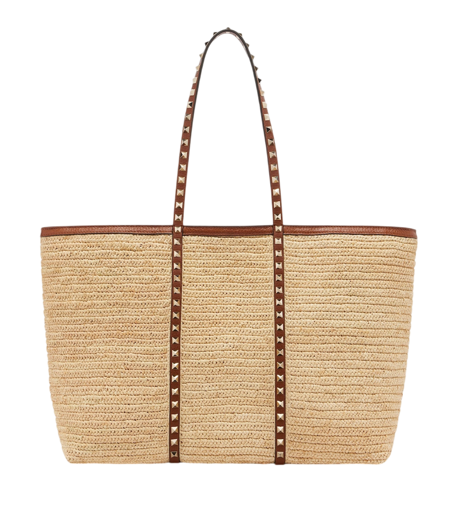 Valentino Garavani Rockstud Large raffia tote bag
