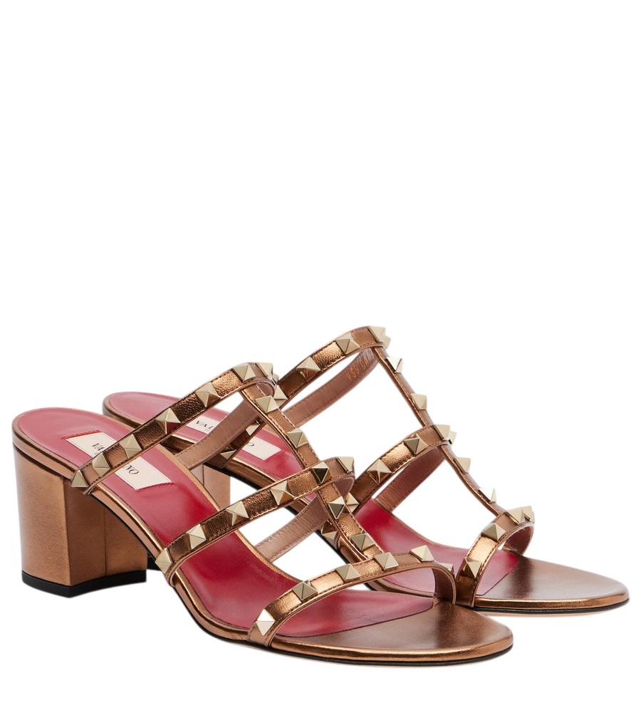 Valentino Garavani Rockstud mules de couro metálico