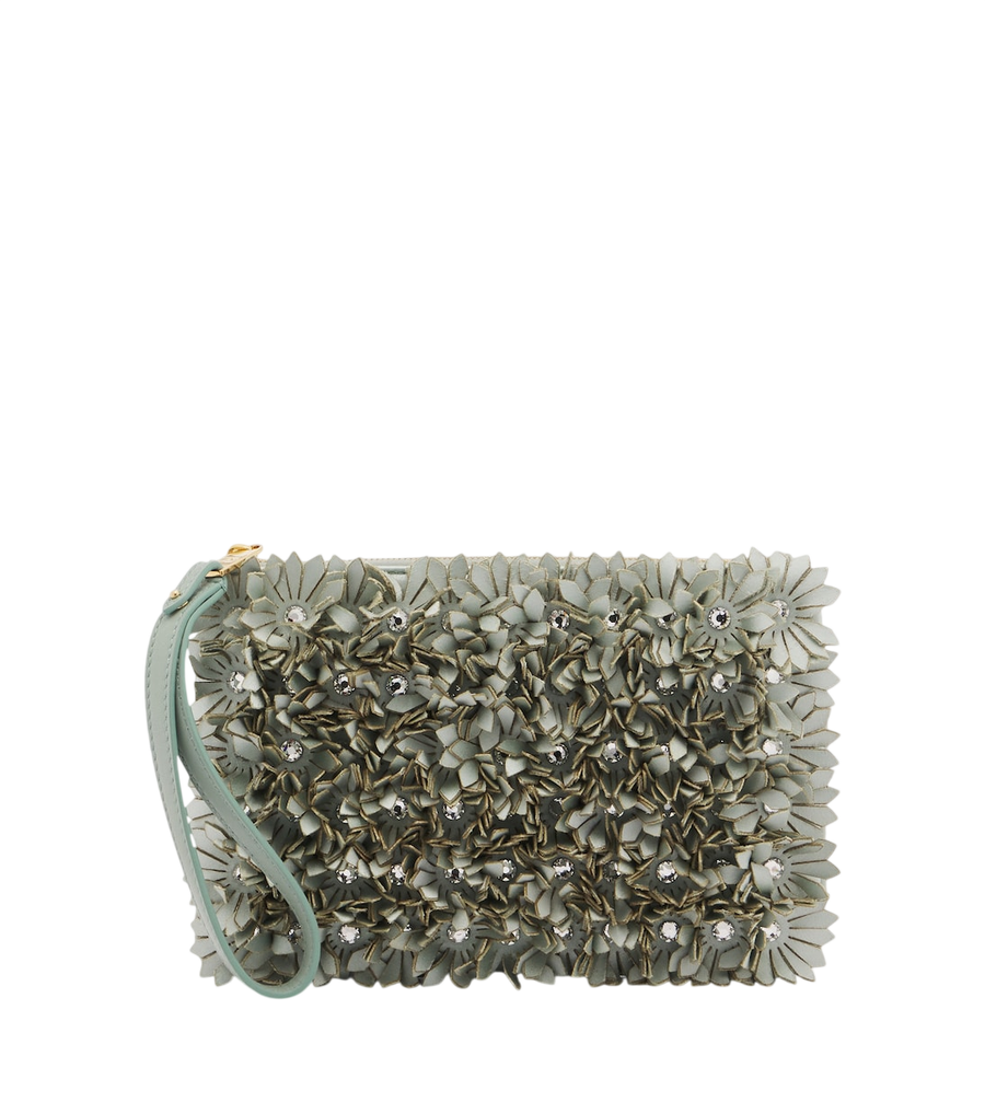 Valentino Garavani Small floral-appliqué leather pouch