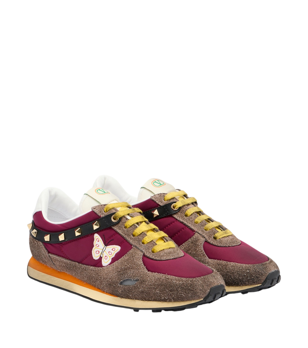 Valentino Garavani Stud Up embroidered suede-trimmed sneakers