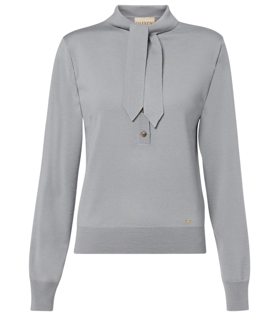 Valentino Garavani Tie-neck virgin wool sweater
