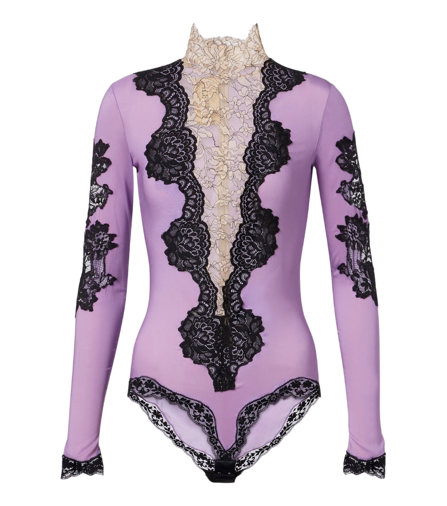 Body à col roulé et finitions en dentelle Valentino Garavani