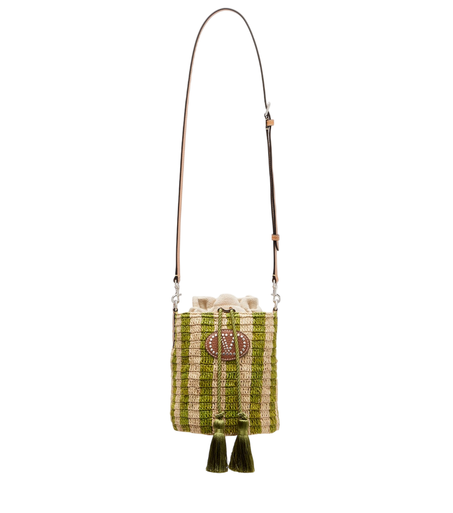 Valentino Garavani VLogo Mini striped raffia crossbody bag