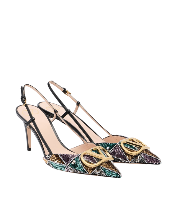 Valentino Garavani VLogo sapatos de salto slingback em couro com lantejoulas