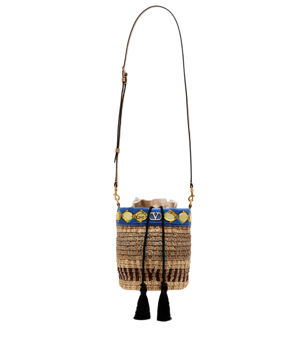 Valentino Garavani VLogo Small embellished raffia-effect bucket bag