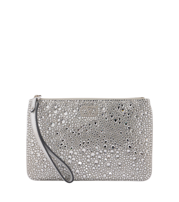 Valentino Garavani VLogo Swarovski®-embellished leather pouch