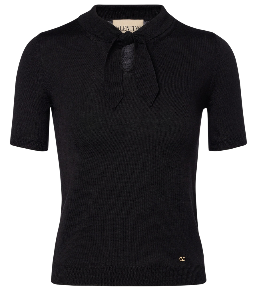 Valentino Garavani VLogo tie-neck wool-blend top