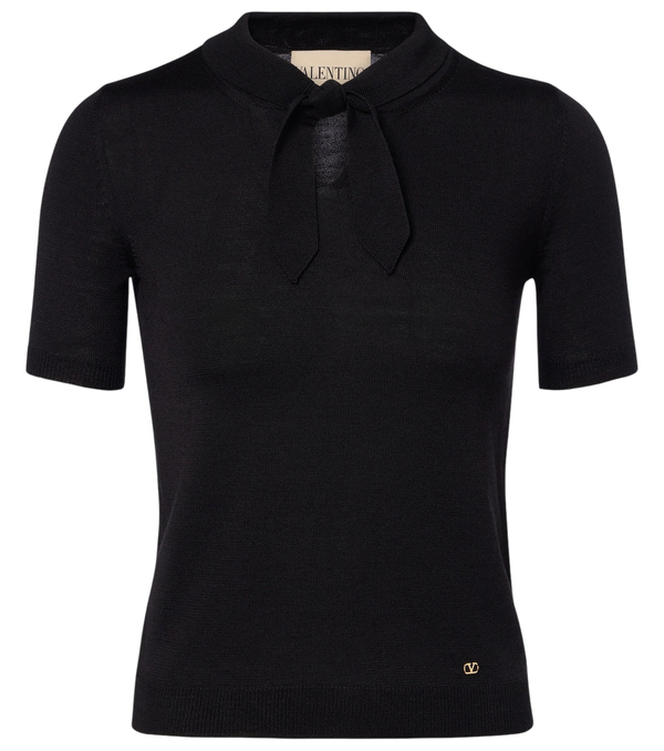 Valentino Garavani VLogo tie-neck wool-blend top