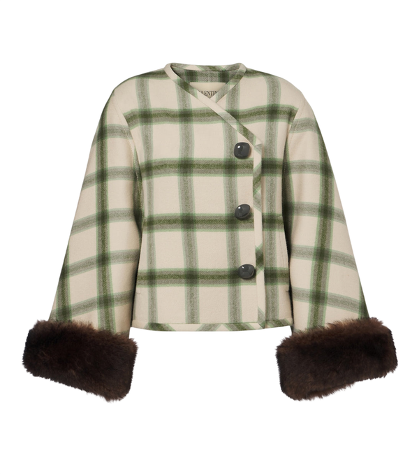 Valentino Plaid shearling-trimmed virgin wool jacket